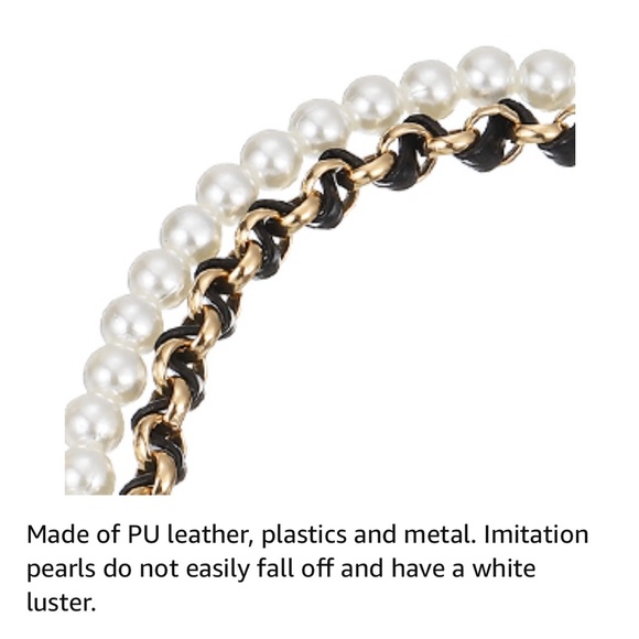 Purse Chain Charm Black Pink Leather Gold Chain Pearls Camellia Flower Unbranded - Picture 10 of 12